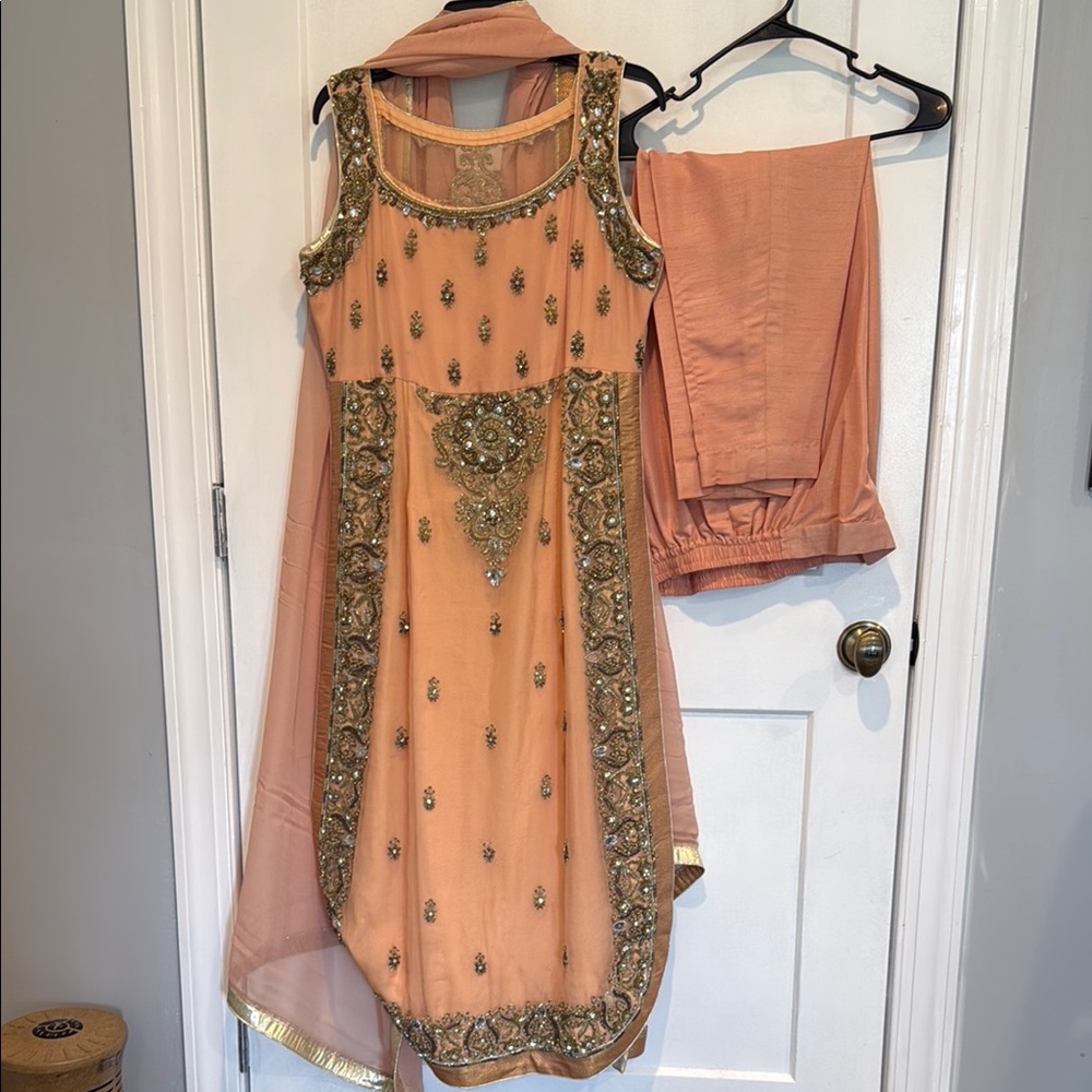 India Boutique Orange and Gold Embellished Wedding Gown